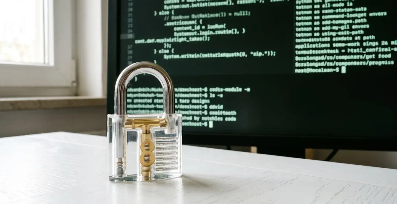 Cadenas en verre transparent avec chiffre doré, symbolisant la sécurité des données numériques.