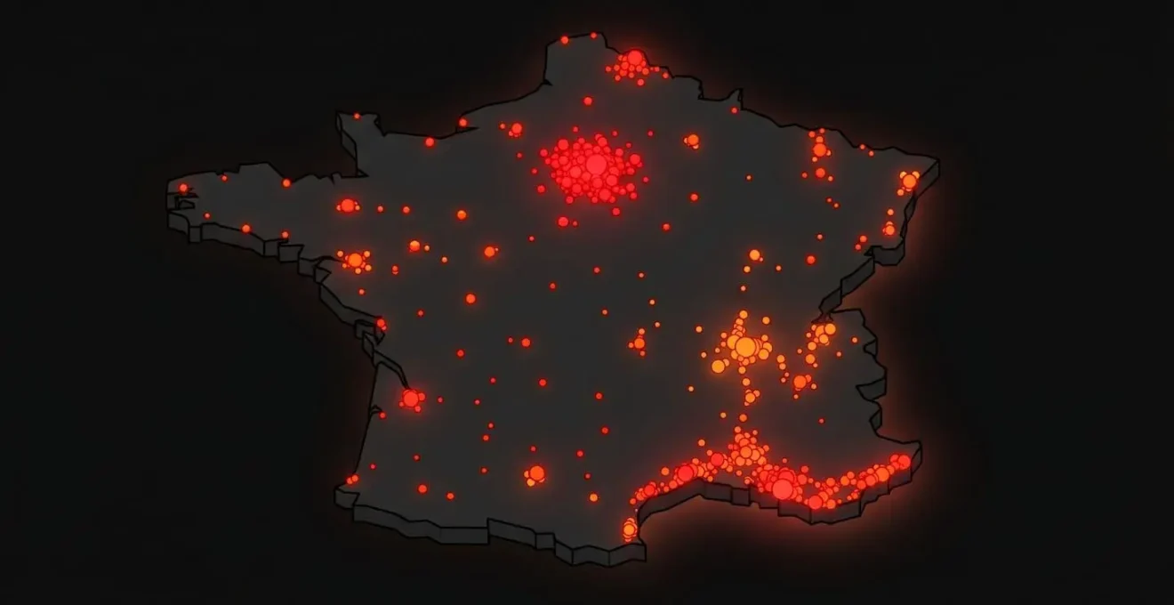 Carte de France avec points chauds de cambriolages saisonniers.