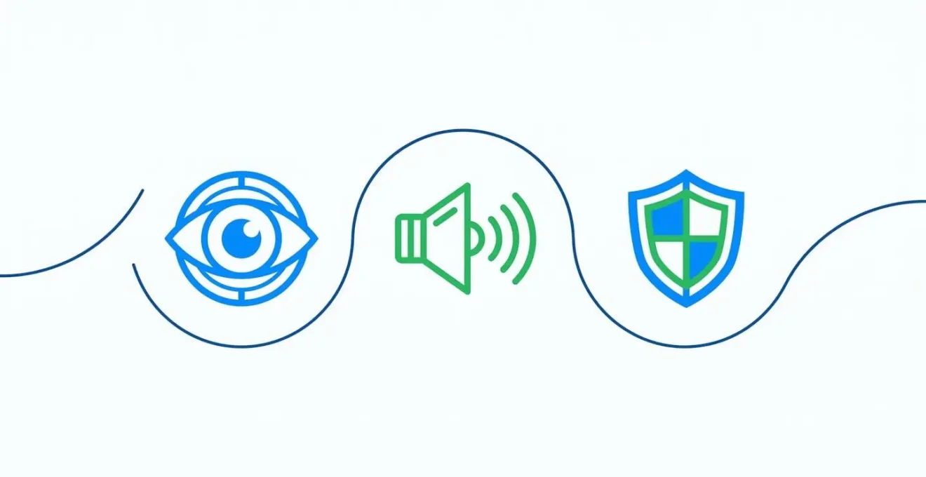 Icônes représentant la chaîne d'action de la télésurveillance : détection, interpellation, intervention.